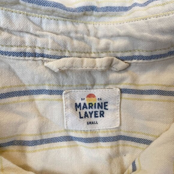 Marine Layer Mens Shirt Small Short Sleeve Striped Button-Up Yellow Blue Casual - Picture 5 of 11